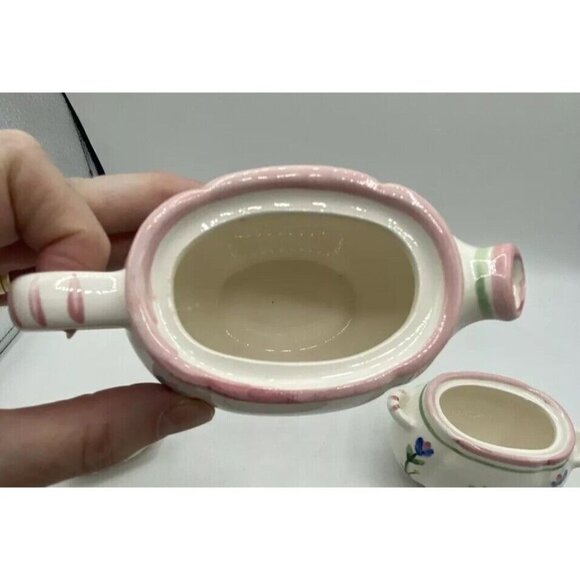 VTG The Haldon Group BUNNY RABBIT FLORAL Ceramic Sugar Creamer Bowl 1990 Cottage - Picture 12 of 16